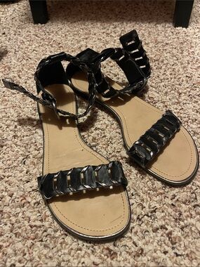 Black Braided Ankle-Strap Sandals - Women